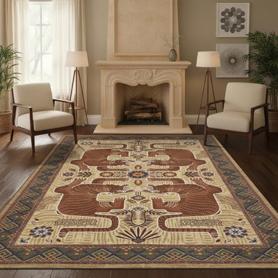 Grand tapis tibétain tigré 9 x 12 pour le salon, tapis tribal bohème lavable Boel tapis antidérapant tapis d'intérieur pour chambre à coucher, salle à manger, salle de jeux, décor de chambre de bébé