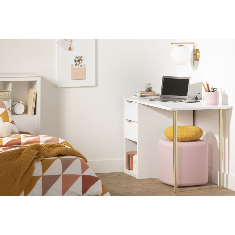 Pure White Wood Computer Desk with USB Port and Drawer