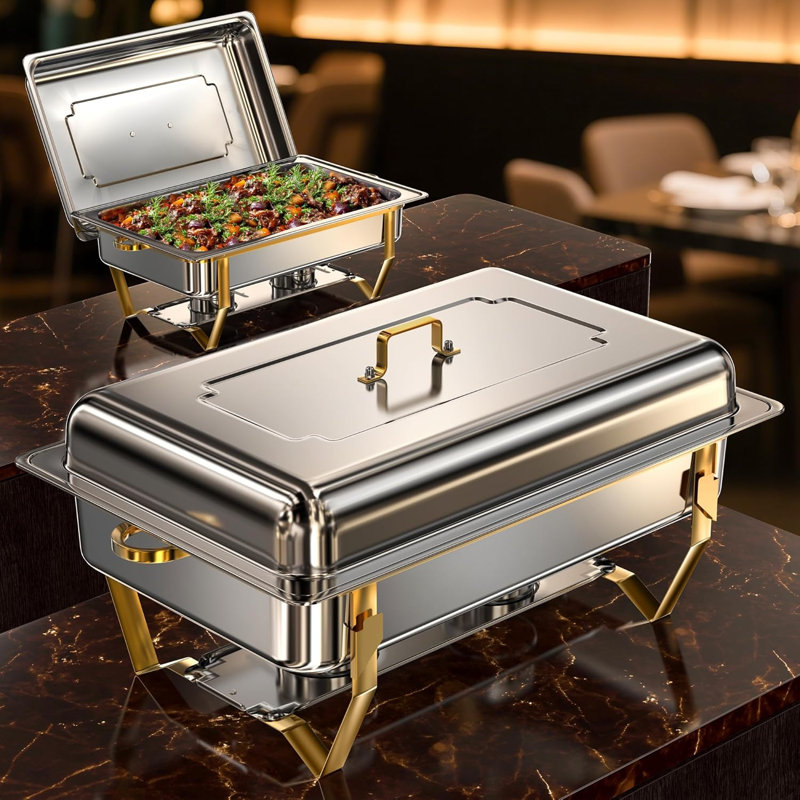 Ensemble de 2 chauffe-plats dorés en acier inoxydable pour buffet