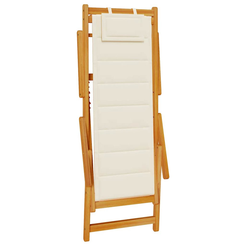 Folding Beach Chair With Armrests Acacia Wood & PVC-coated polyester, Cream