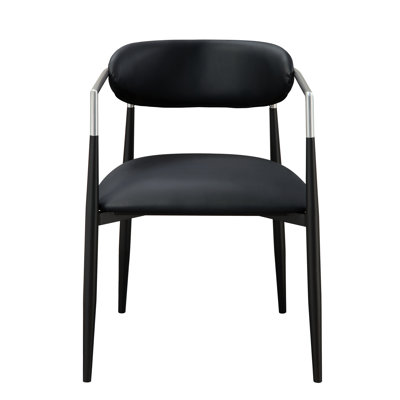 Chic Black Synthetic Leather Arm Chair Pair  2 Chairs  - Padded Seat & Back Resting, 220Lbs Weight Potential, 19" Width Depth, Height, 28" Armrest 12" No Storage Information, 16" Floor Stylish  2