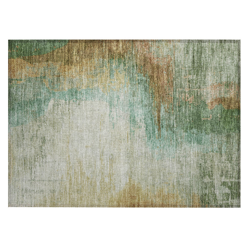 Machine Washable Indoor/Outdoor Xhevrie Aloe Rug, Rectangle 1'8" x 2'6"