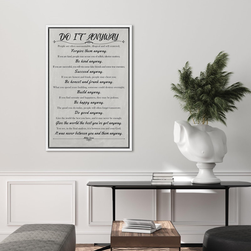«Kindness and Compassion Quote Mother Teresa's Do it Anyway», reproduction sur toile flottante, H 36 po x l 24 po x P 1,5 po