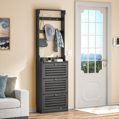 Kahl 78.7"H Flip Down Shoe Storage  with 3 Flip Drawer