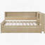 Lit de jour pleine grandeur en bois avec tablettes de rangement et lit gigogne, finition blanc antique pour une décoration polyvalente