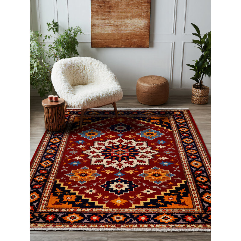 Floral Harmony Collection Digital Print Cotton-Polyester Blend Rug – Red & Floral Pattern, Runner 2'8" x 11'6"