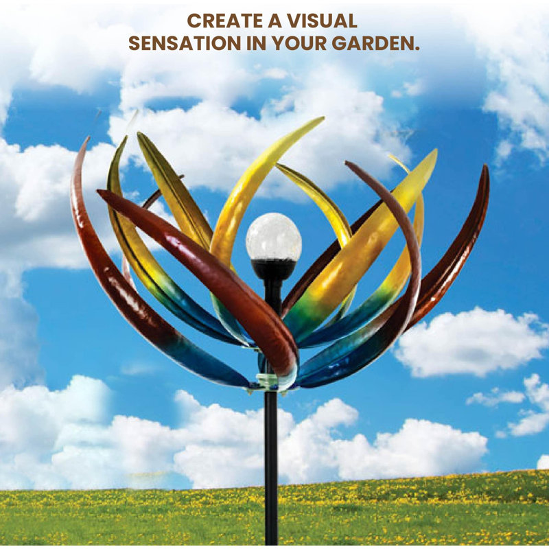 74" Multi-Color Tulip Wind Spinner with Solar Glass Ball
