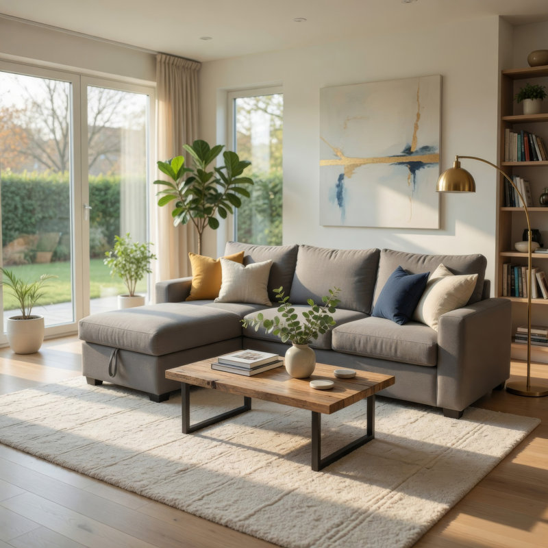 Canapé-lit modulaire avec chaise de rangement Nami, flanelle grise, 91 po, Brun