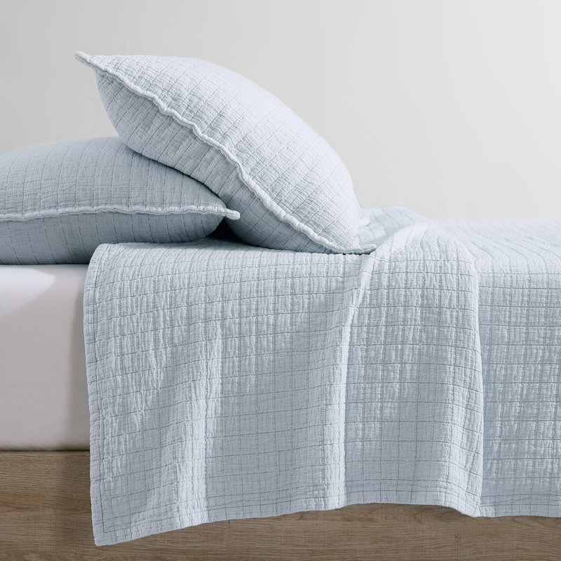 Calvin Klein Essential Garment Washed Solid Cotton Sham Set, Light Blue, Queen