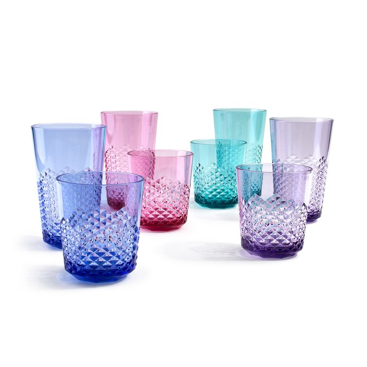 Plastic Drinking Glasses Set Of 8 Tumblers Glassware Highball Multicolor 24  Oz
