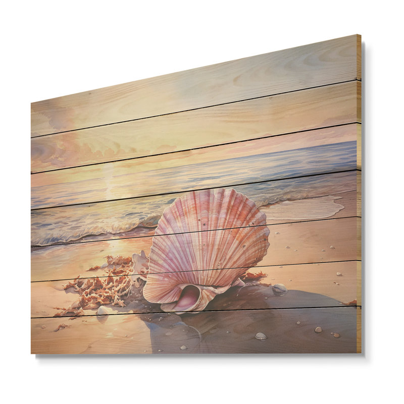 Coastal Treasures Sunset Seashell II - plage sur bois, H 10 po x l 20 po x P 0,78 po