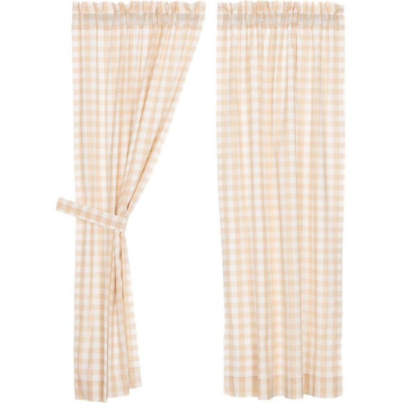 Annie Buffalo Check Lined 100% Cotton Checkered Room Darkening Rod Pocket Curtain Panels, Tan, 36" W x 63" L