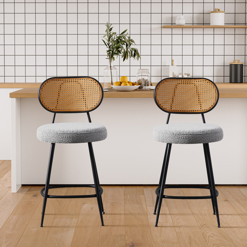 Counter Stool With Rattan Back, Gray, 2