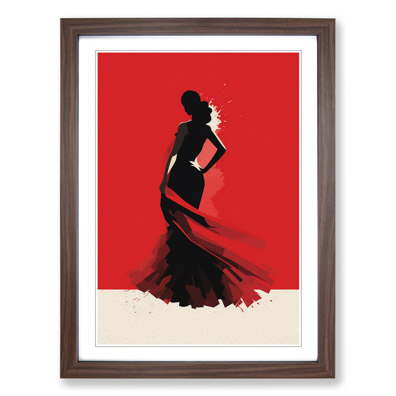 Flamenco Dancer Minimalism - Single Picture Frame Print on Wood, Walnut, 64cm H x 46cm W x 2cm D
