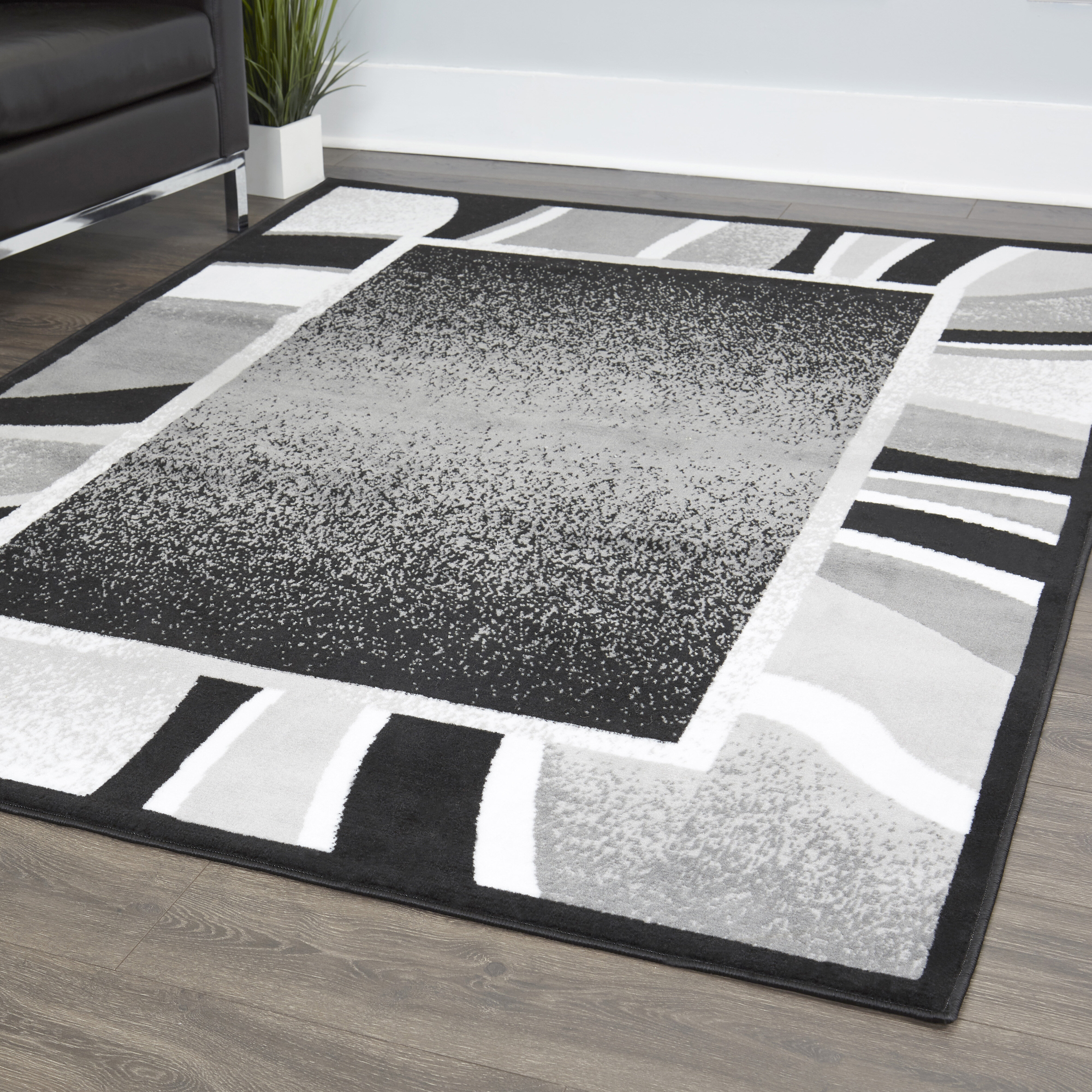 Geometric Black/White Area Rug Ebern Designs Rug Size: Runner 2' x 8