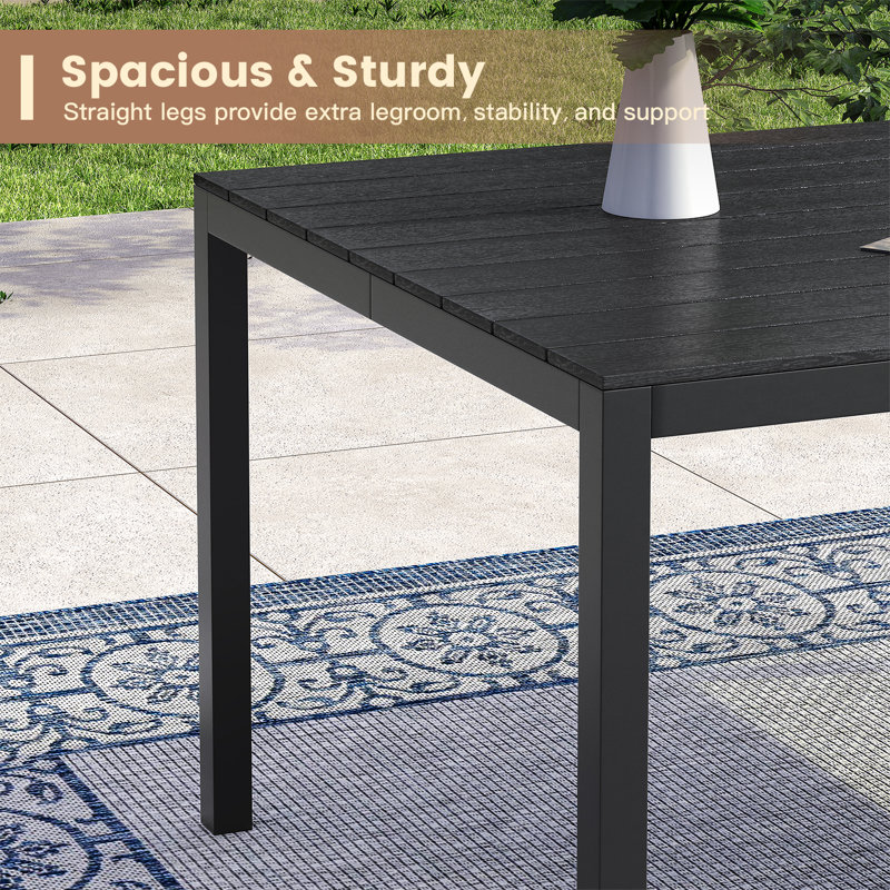3 Pieces Patio Dining Set with 63" Rectangualr Dining Table and 2 Faux Wood Benches , Black
