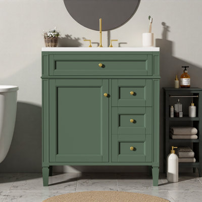 30'' Bathroom Vanity Without Top Sink, Modern Bathroom Storage Cabinet With 2 Drawers And A Tip-Out Drawer (NOT INCLUDE BASIN)