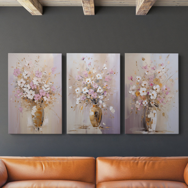 Série d'étude florale Cxxiv - ensemble de toiles tendues avec châssis Premium - prêt à être accroché