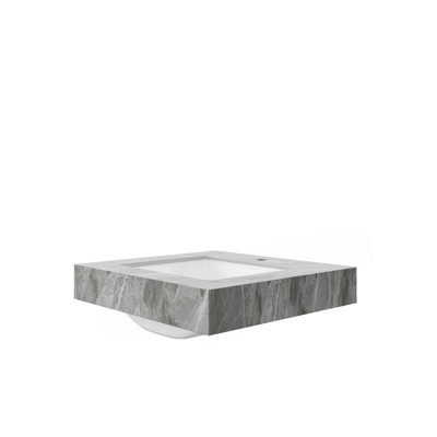 24" MURI Light Gray Sintered Stone Countertop and Undermount Ceramic Basin with One Standard Pre-drilled Faucet Hole, NO Cabinet, NO Faucet and Sink Cover