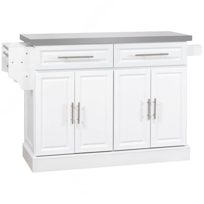 Rolling Kitchen Island With Storage, Portable Kitchen Cart With Stainless Steel Top, 2 Drawers, Spice, Knife And Towel Rack And Cabinets by Ebern Designs