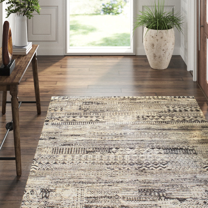 Gabbeh Wool Abstract Area Rug in Gray, Rectangle 6' x 9'