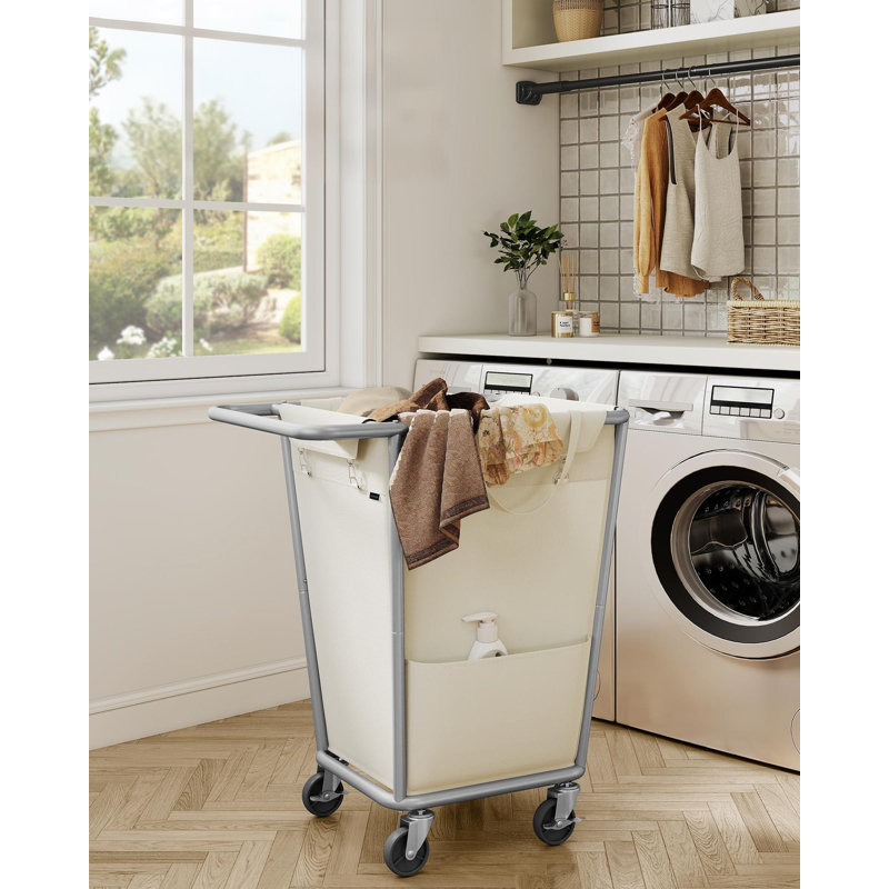 Cream White 1-Section Laundry Basket with Wheels, 34.3 Gallons (130 L) Hamper