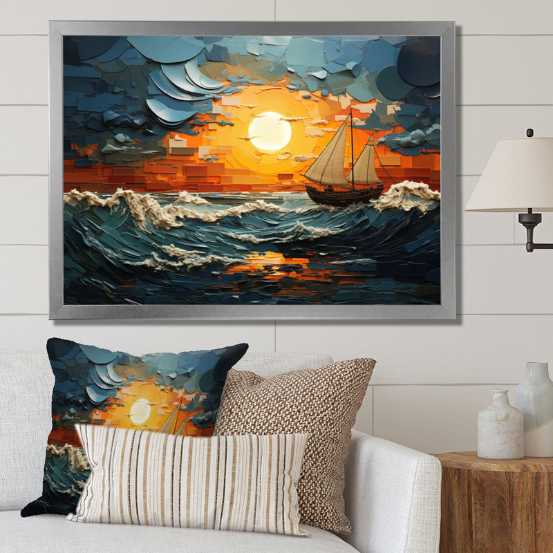«Yellow Stormy Horizon Collage II», art mural de salon jaune, Cadre photo argenté, H 24 po x l 32 po x P 1 po