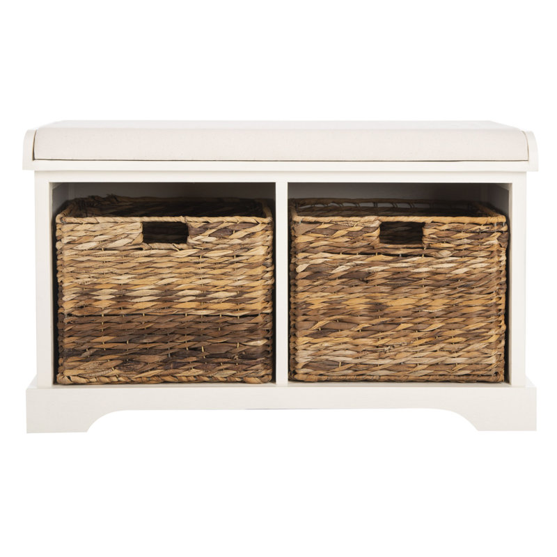 Banc de rangement rembourré à casiers Briananthony, Blanc rétro