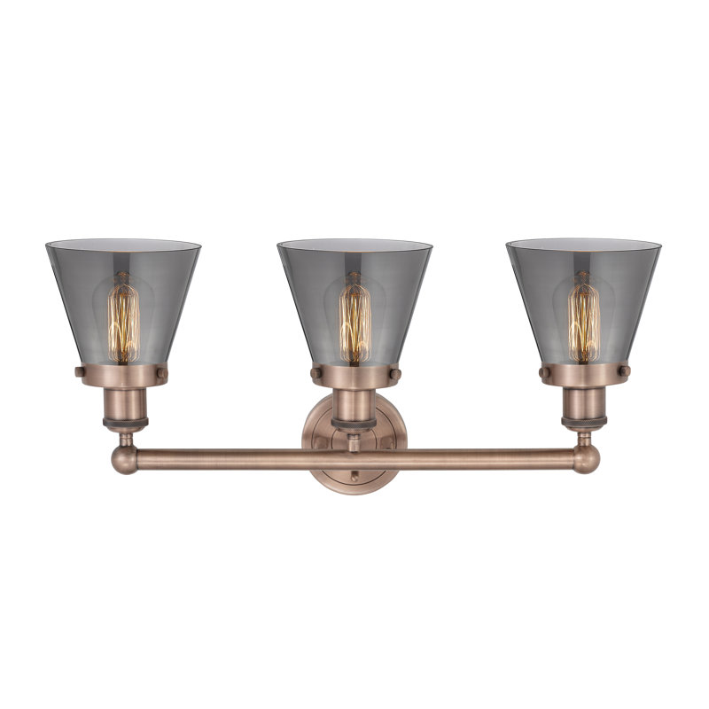Éclairage de meuble-lavabo à 3 lumières à intensité variable Annamary, Plaqué couleur fumée, Cuivre antique