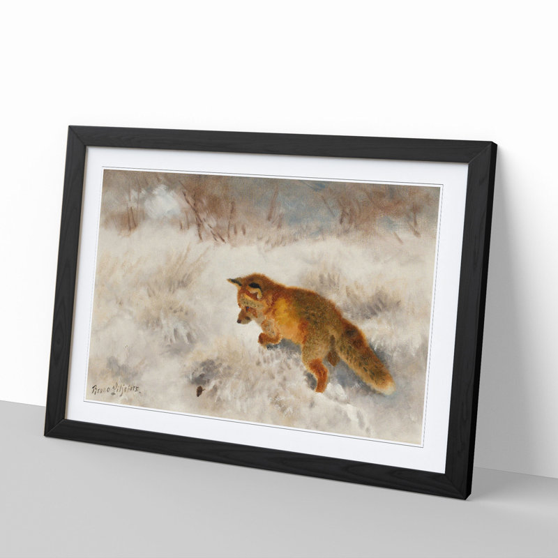 Fox in the Snow Vol.2 by Bruno Liljefors - Picture Frame Painting, 27cm H x 36cm W x 2cm D, Black Framed