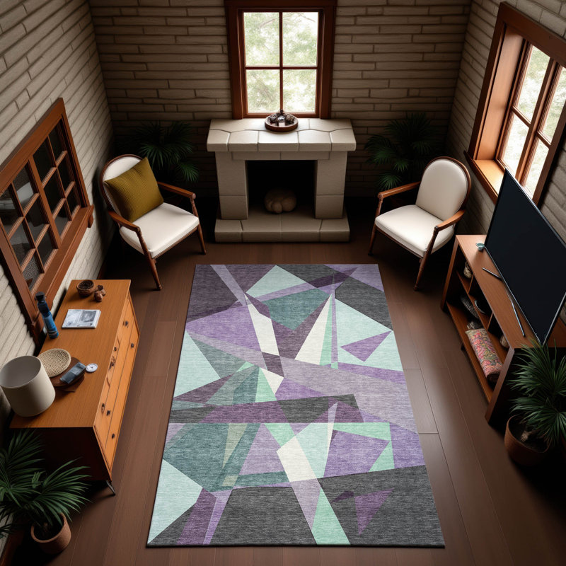 Premium Machine Washable Harjo AMF1609 Geometric Rug, Rectangle 8' x 10'