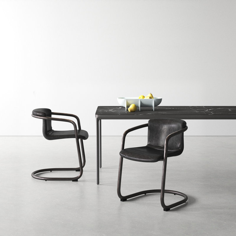 Higbee Genuine Leather Dining Chair, Black Genuine Leather