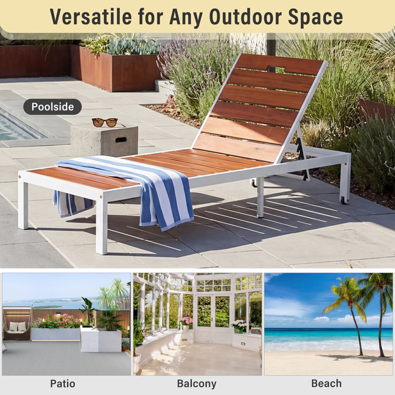 Outdoor Adjustable Chaise Lounge Chair, Brown,White