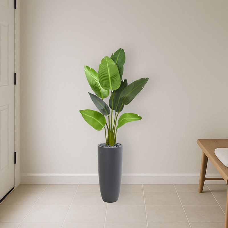 Traveler's Palm Artificial Tree in Gray Planter