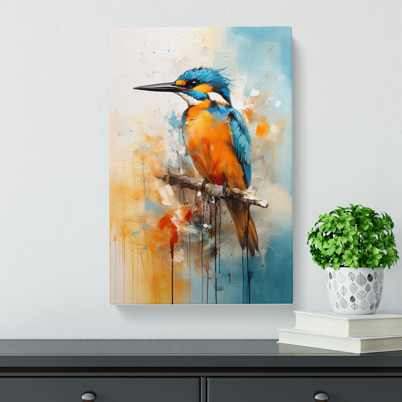 Kingfisher Gestural - Wrapped Canvas, 76cm H x 50cm W x 3cm D