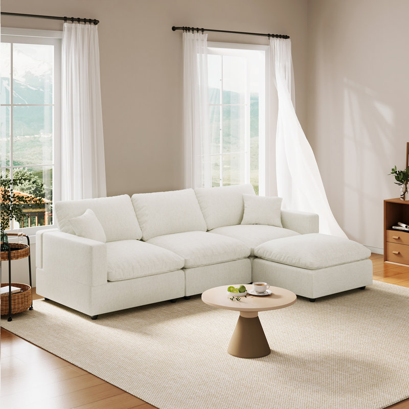 Normail 95.4''  Upholstered Sofa, Cloud Sofa, Sectional Sofa Couch Modular Sofa for Living Room, Cream Linen Blend