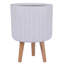 Concrete Effect Cylinder Round Planter on Hardwood Legs, Round Indoor Plant Pot Stand for Indoor Plants, Indoor Flower Pot with Ribbed Pattern-77187018-77187019