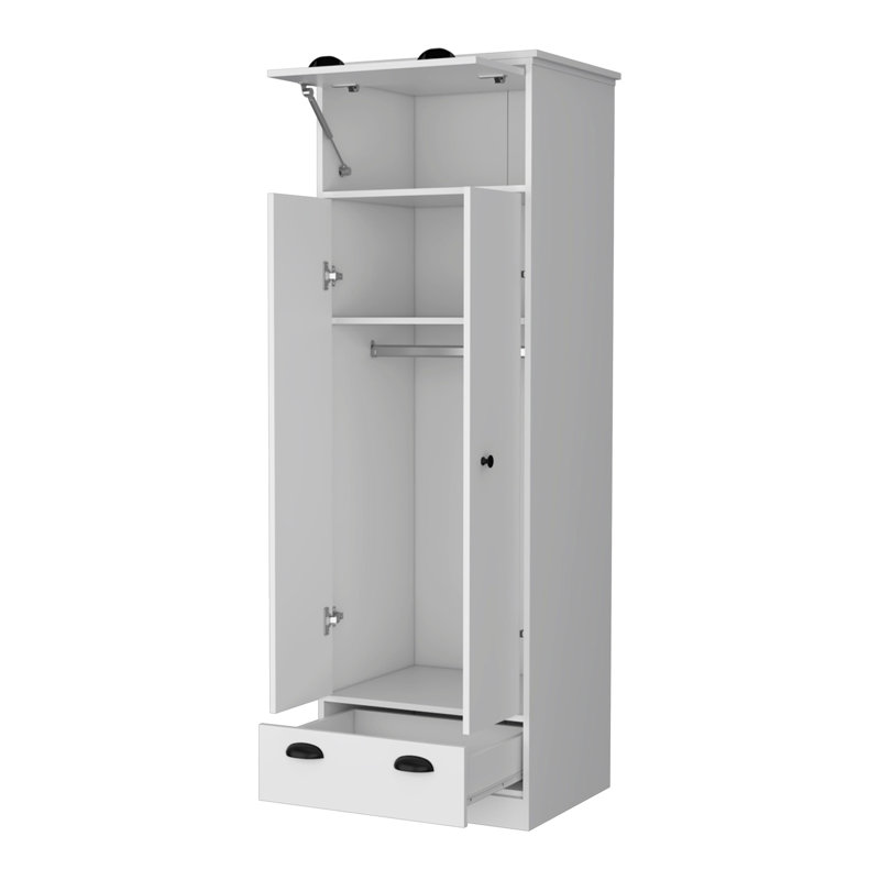 Armoire élégante et fonctionnelle à double porte avec tiroir et compartiment supérieur à charnières
