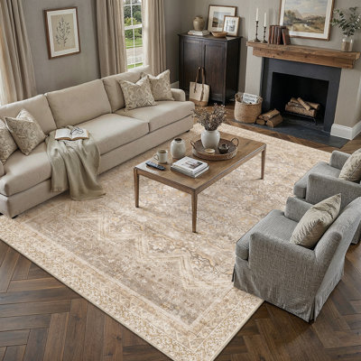 Tapis oriental beige avec envers antidérapant Vesper
