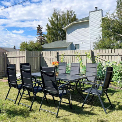 Emison 9 Pieces Outdoor Patio Dining Set with 8 Folding Portable Chairs and 1 Rectangle Aluminum Table
