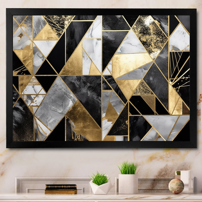 «Clariandra Gold», impression géométrique sur toile, Cadre photo noir, H 12 po x l 20 po x P 1 po