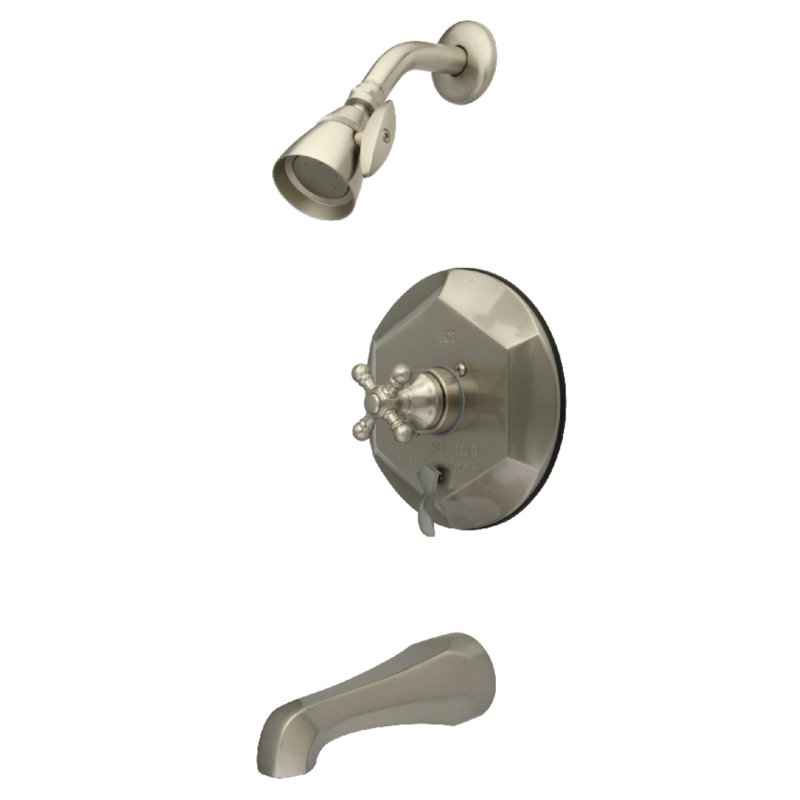 Robinet de baignoire et douche à pression équilibrée à poignée simple Kingston Brass English Vintage, Nickel brossé