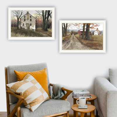 Art mural de chambre à coucher: Old Mill & A Road Home. 20 po x 1 po x 14 po, 5 lb Décoration multicolore en bois et en papier: rehaussez votre décor.