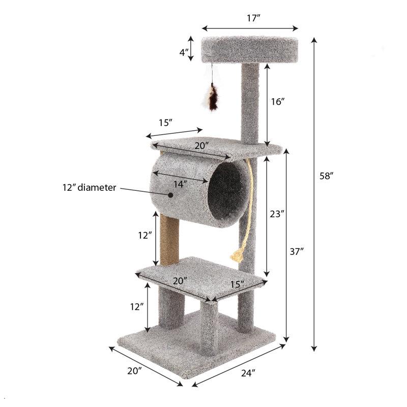 58'' H Kitty-Quick Cat Tree, Gray