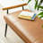 Modern Brown Upholstered Bench With Wooden Arms And Metal Legs