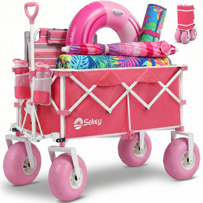 Sekey Heavy Duty Beach Wagon With 9" Big Sand-proof Wheels – 600lb Capacity, 200l Oversized Foldable Cart | Adjustable Handle & All-terrain Tires For Sand, Camping, Groceries