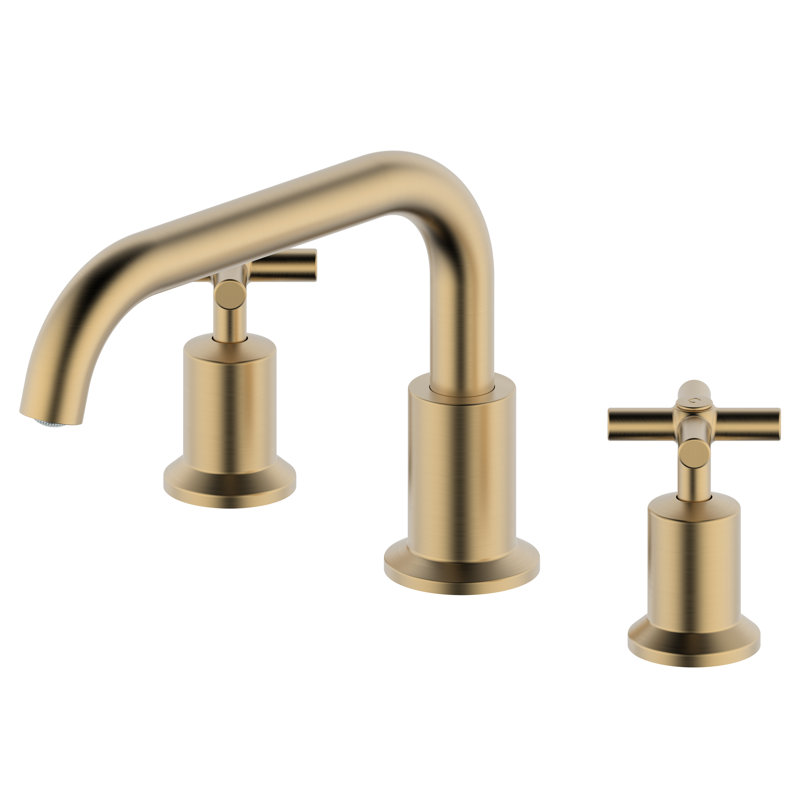 Derengge Double Handle Deck Mounted Roman Tub Faucet, Brushed Gold