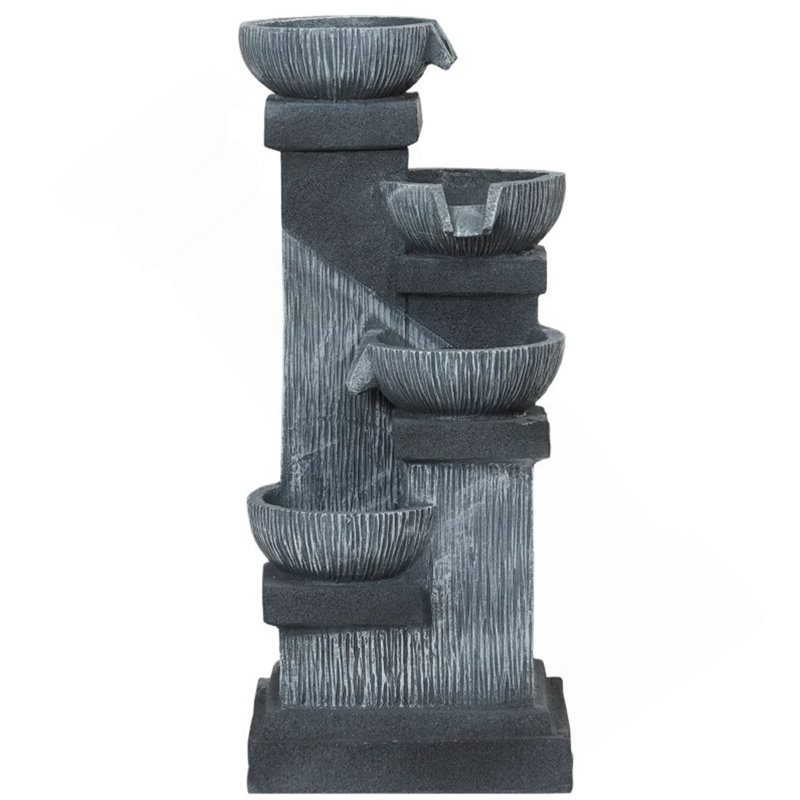 4-Tier Resin Cascading Bowls Outdoor Waterfall Fountain,Water Fountain,With LED Lights, Pump