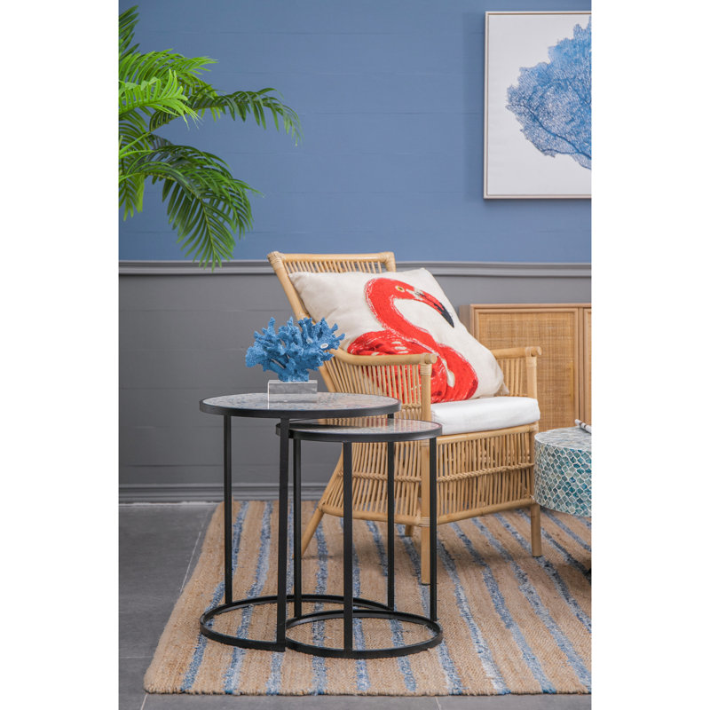 Ensemble de 2 tables d'appoint rondes, extrémité empilable avec construction en métal pour les petits espaces, salon, bureau, fer noir, aucun assemblage requis des tables, espace non disponible