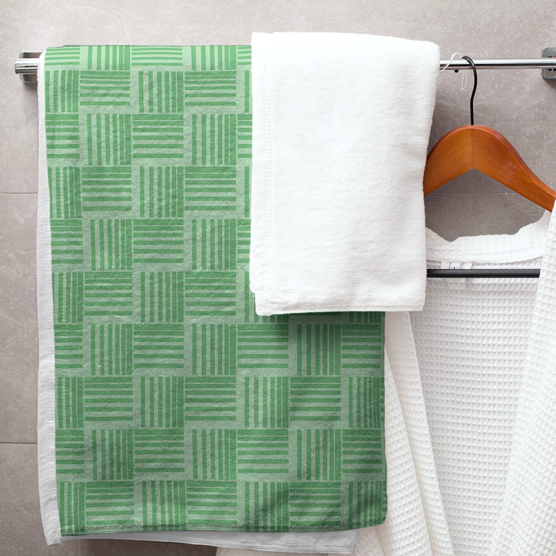 Serviette de bain à rayures Baskettressée classique, Vert de mer